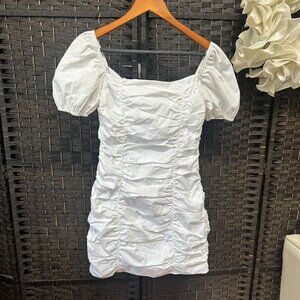 Superdown Revolve White Scratch Ruched Mini Dress Size Small